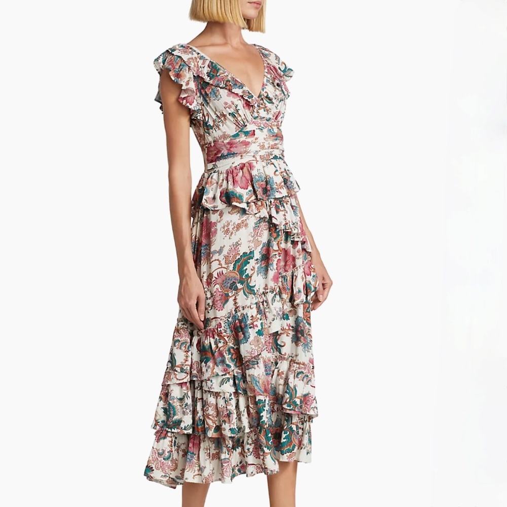 Love The Label Lillie White Print Tiered Open-Back Dress US8 NWT